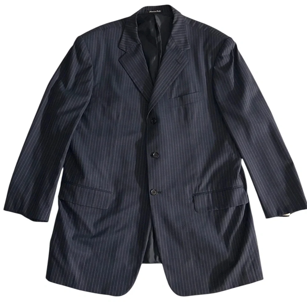 Pal Zileri Men’s Made in Italy Navy Blue Pinstripe Wool Sport Coat Blazer ~ 48L